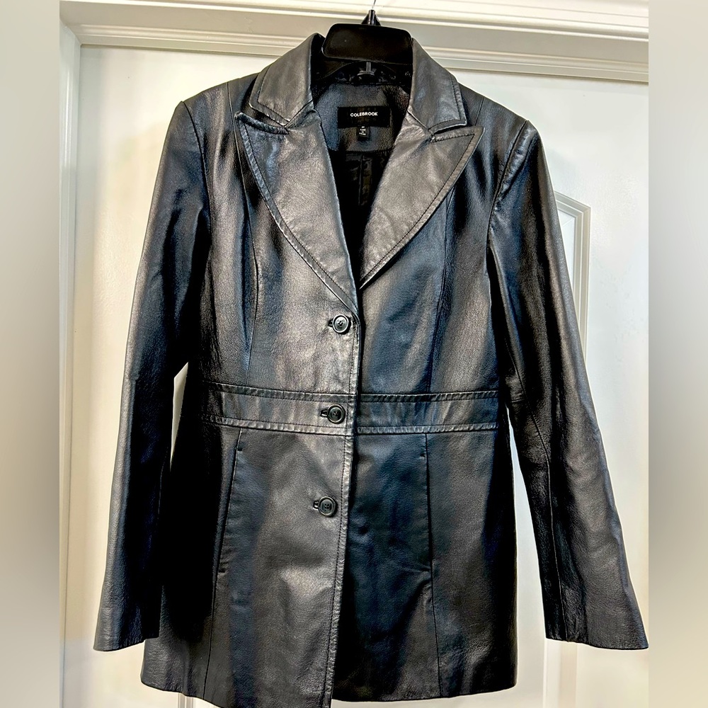 VINTAGE COLEBROOK 90’s BLACK LEATHER CLASSIC COLLARED JACKET